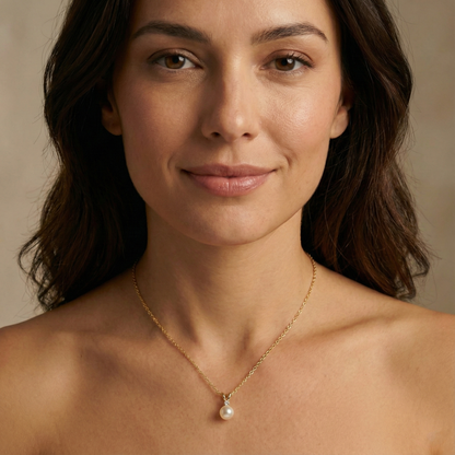 14K Gold Pearl Pendant Necklace, June Birthstone, Diamond Accent