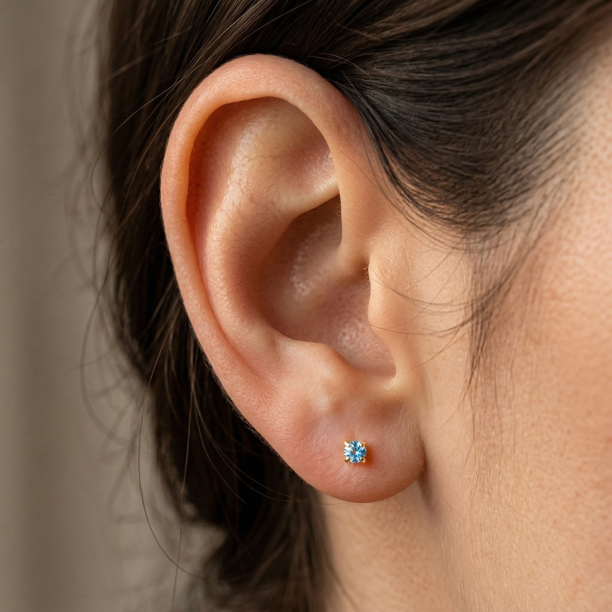 10K Yellow Gold Blue Topaz Stud Earrings, December Birthstone, 3x3mm Genuine Gemstone Earrings