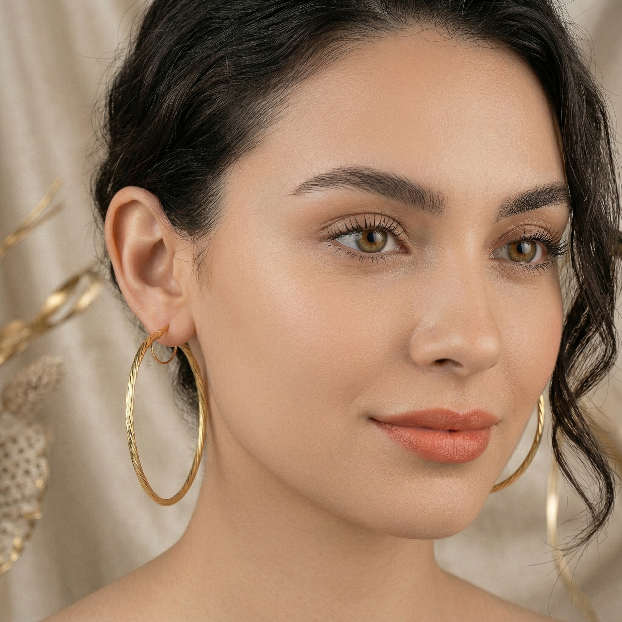 10K Yellow Gold Hoop Earrings, Big Circle Hoops (55mm)