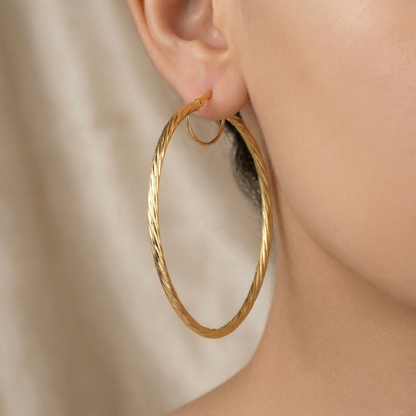 10K Yellow Gold Hoop Earrings, Big Circle Hoops (55mm)