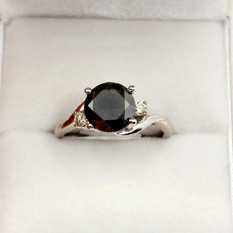 10K White Gold Black Diamond 2.4ct with Diamond 0.1ct Ring