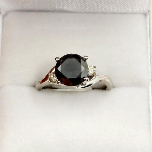 10K White Gold Black Diamond 2.4ct with Diamond 0.1ct Ring
