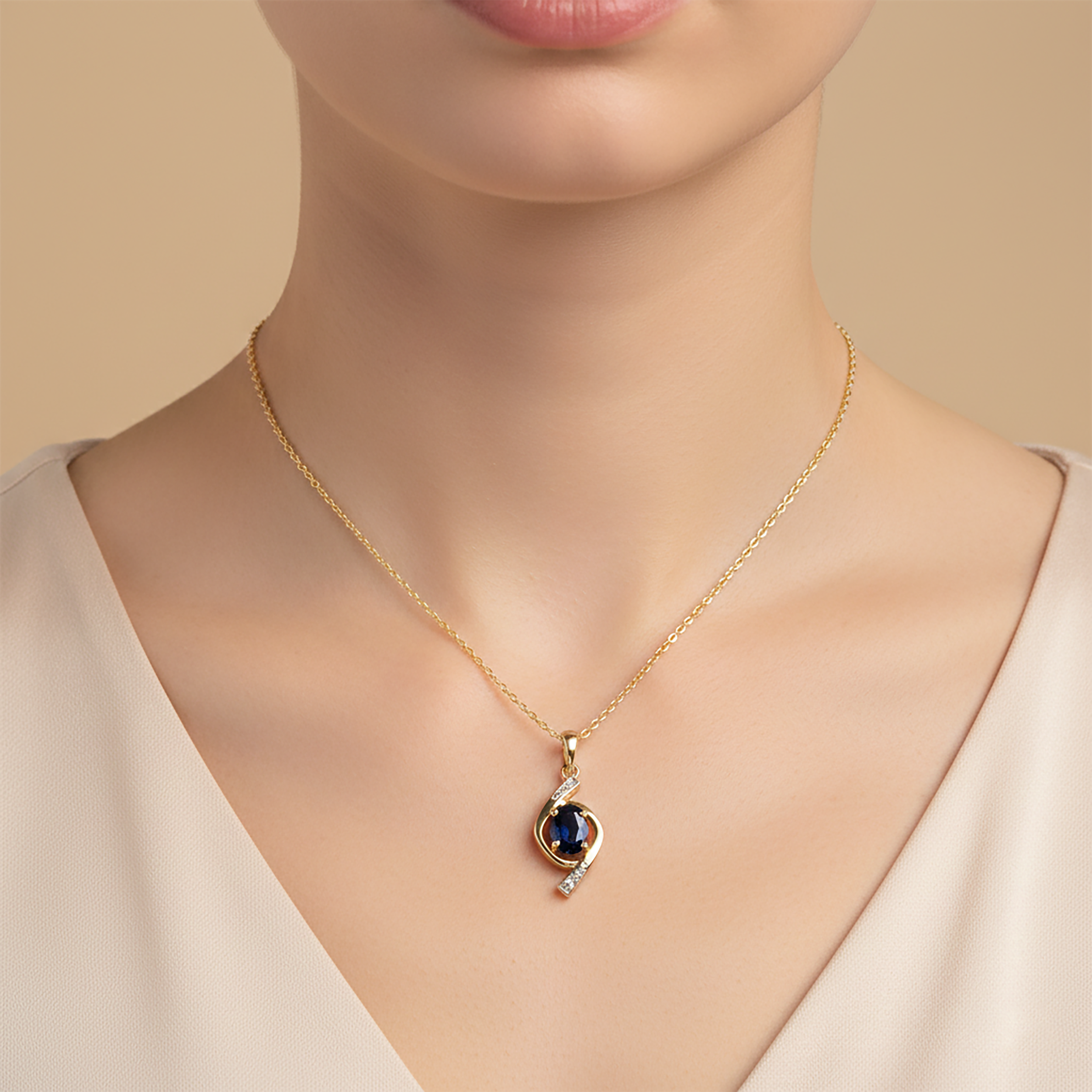 10K Gold Sapphire Pendant Necklace, September Birthstone, Luxury Jewelry Gift