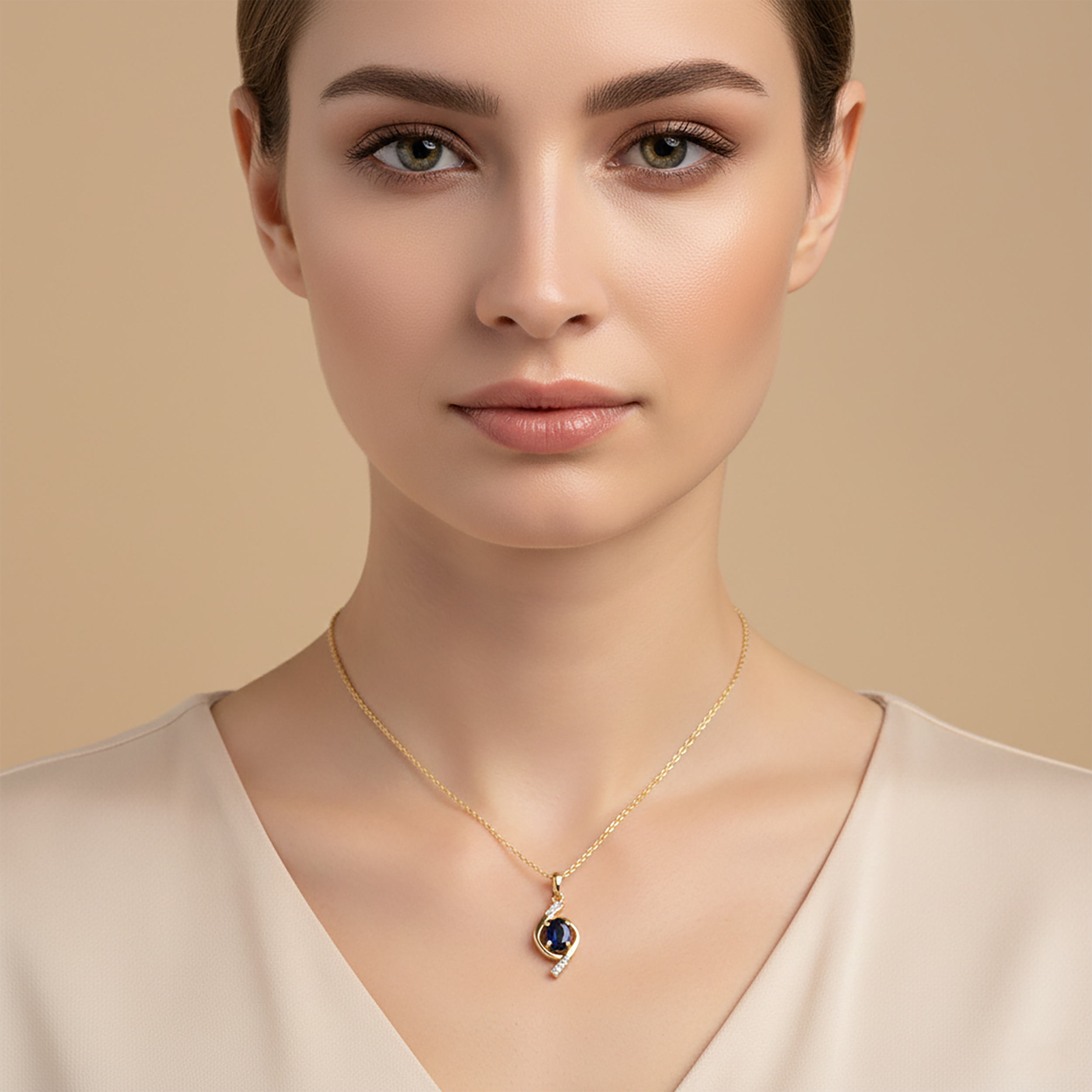 10K Gold Sapphire Pendant Necklace, September Birthstone, Luxury Jewelry Gift