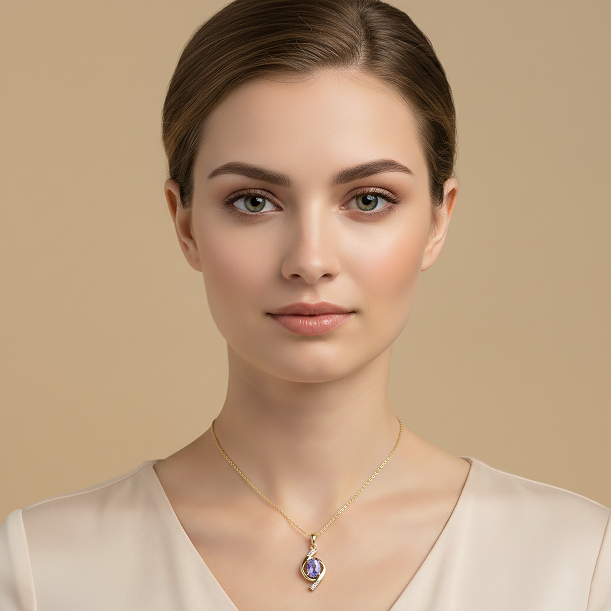 10K Yellow Gold Tanzanite 7x5mm Pendant Necklace, Diamond Accent, December Birthstone