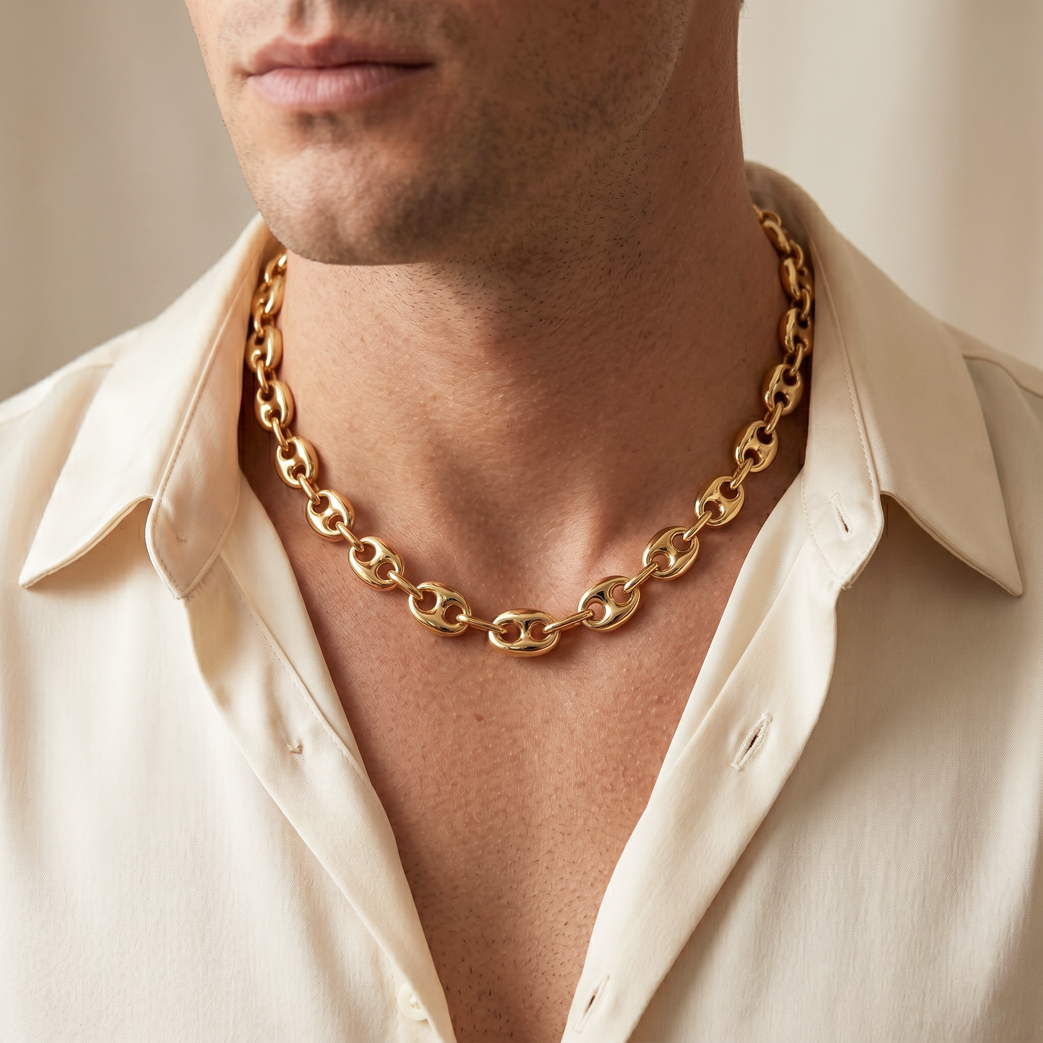 10K Yellow Gold Mariner Link Necklace, Solid Gold Chain Necklace, Puff Mariner Chain, Statement Gold Necklace, Classic Women's Jewelry Gift