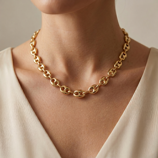 10K Yellow Gold Mariner Link Necklace, Solid Gold Chain Necklace, Puff Mariner Chain, Statement Gold Necklace, Classic Women's Jewelry Gift