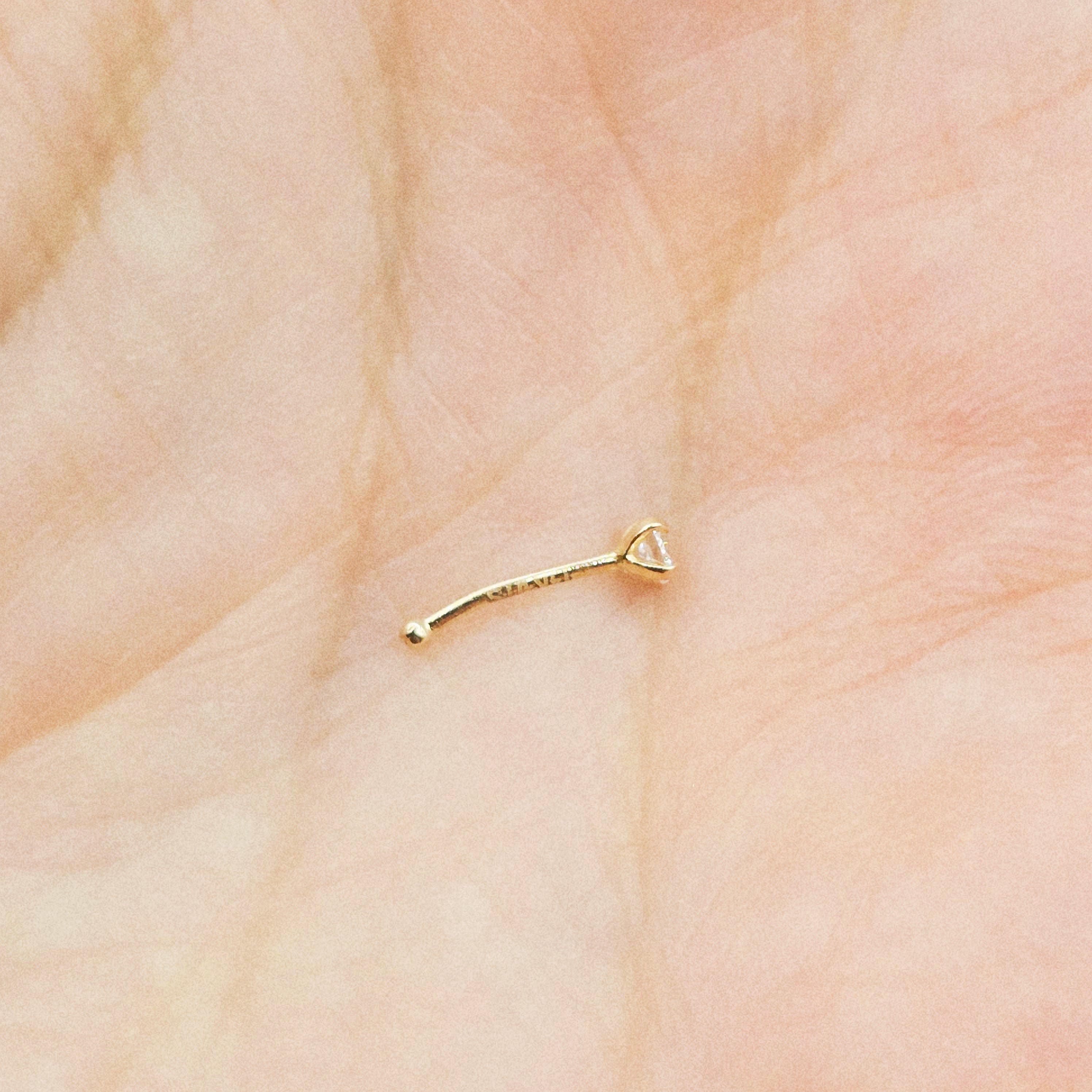 14K Yellow Gold Nose Stud with Diamond, Natural Diamond Nose Pin, Gold Nose Piercing, Gold Nose Stud Perfect Birthday Gift