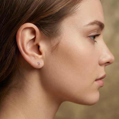 14K Gold Tourmaline 3x3mm Stud Earrings: Minimalist Pink Stone 3mm