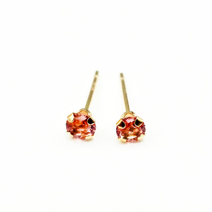 14K Gold Tourmaline 3x3mm Stud Earrings: Minimalist Pink Stone 3mm