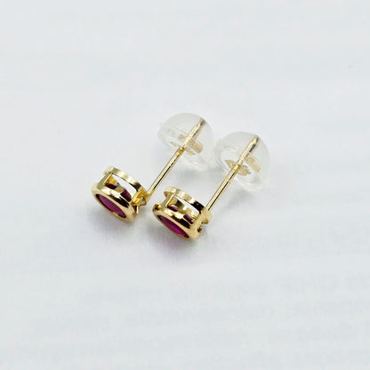 14K Yellow Gold Ruby 4x4mm Stud Earrings