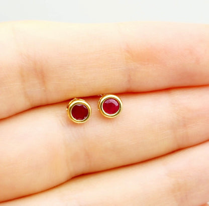 14K Yellow Gold Ruby 4x4mm Stud Earrings