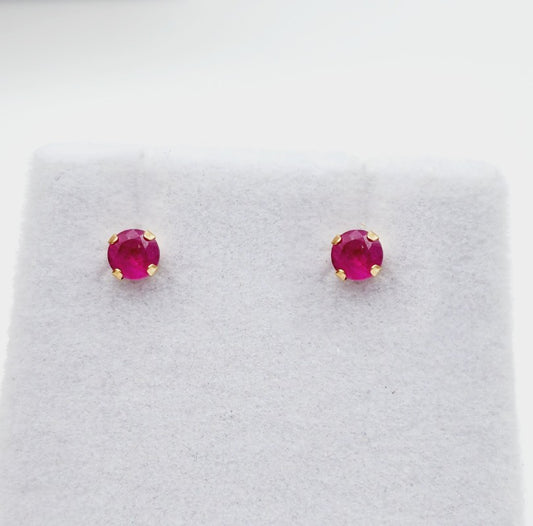 14K Yellow Gold Ruby 3.5mm Stud Earrings