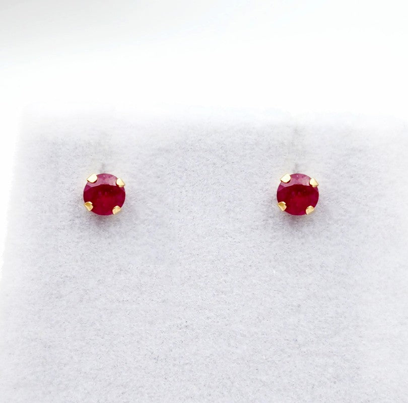10K Yellow Gold Ruby 3.8mm Stud Earrings