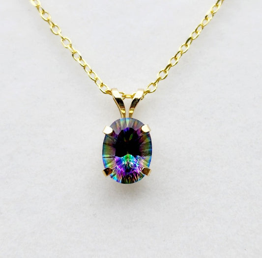 10K Yellow Gold Mystic Topaz 8x6mm Pendant