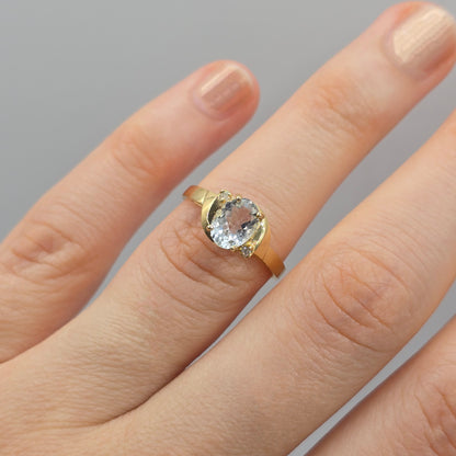 Gold Natural Gemstone Ring , 10K Solid Gold Genuine Gemstone 8x6mm Ring with Diamonds, Birthstone Ring, Rings Jewelry, Gift For Her
