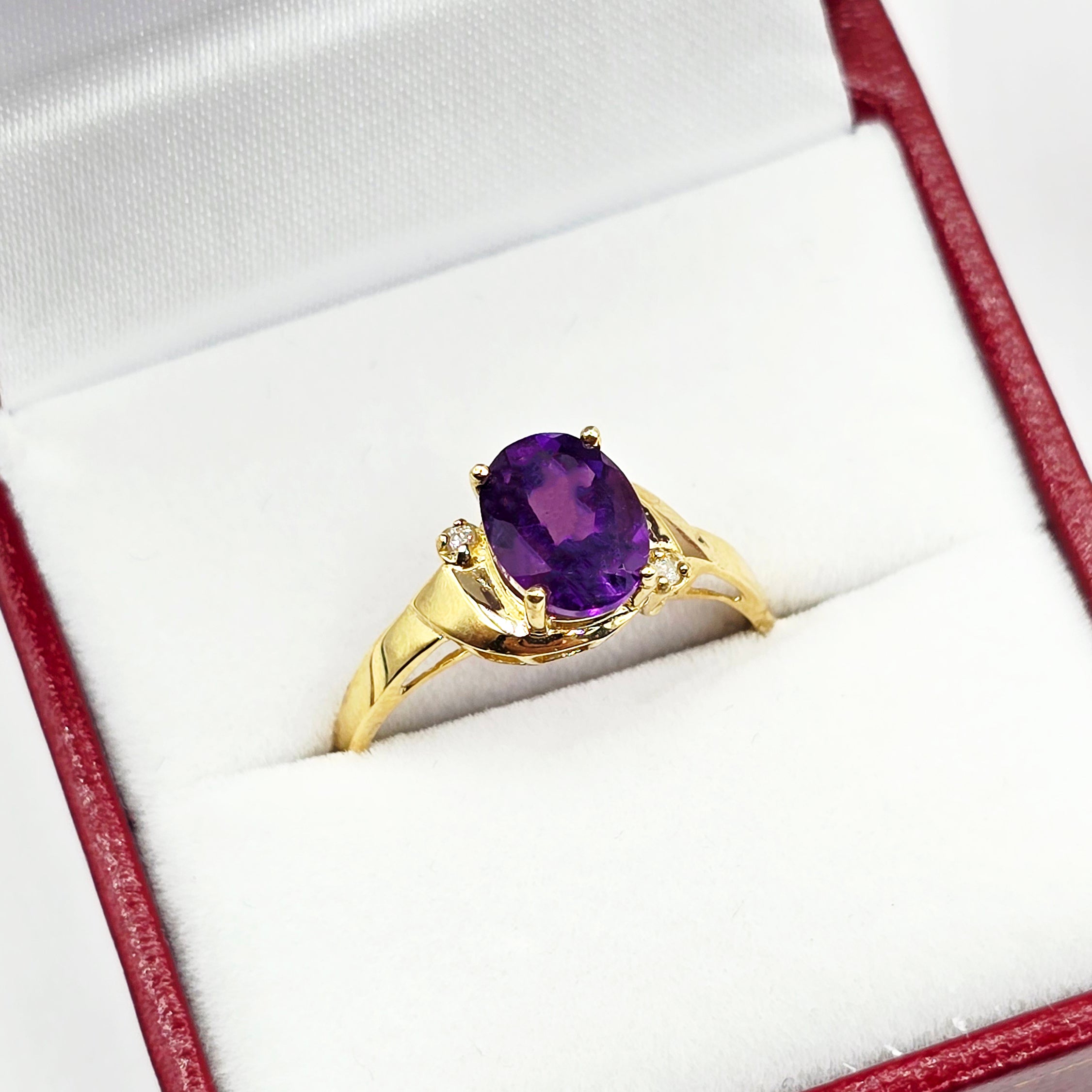 Gold Natural Gemstone Ring , 10K Solid Gold Genuine Gemstone 8x6mm Ring with Diamonds, Birthstone Ring, Rings Jewelry, Gift For Her