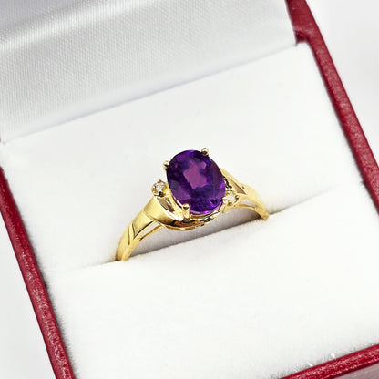 Gold Natural Gemstone Ring , 10K Solid Gold Genuine Gemstone 8x6mm Ring with Diamonds, Birthstone Ring, Rings Jewelry, Gift For Her