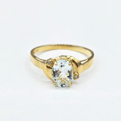 Gold Natural Gemstone Ring , 10K Solid Gold Genuine Gemstone 8x6mm Ring with Diamonds, Birthstone Ring, Rings Jewelry, Gift For Her