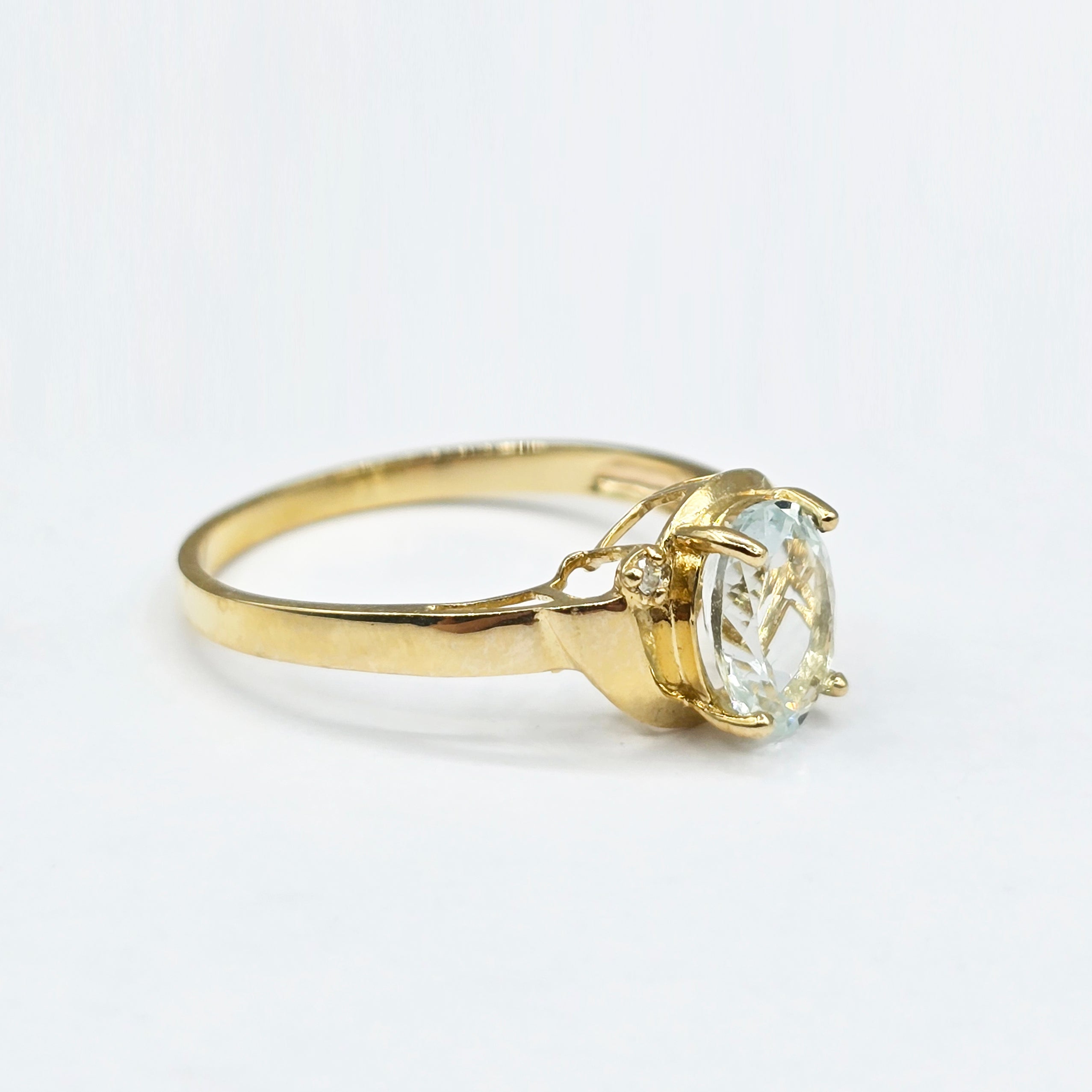 Gold Natural Gemstone Ring , 10K Solid Gold Genuine Gemstone 8x6mm Ring with Diamonds, Birthstone Ring, Rings Jewelry, Gift For Her