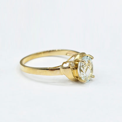 Gold Natural Gemstone Ring , 10K Solid Gold Genuine Gemstone 8x6mm Ring with Diamonds, Birthstone Ring, Rings Jewelry, Gift For Her