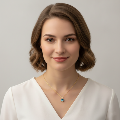 10K Gold Blue Topaz Heart Pendant with Moonstone, Handmade Necklace, 6x6mm Genuine Topaz Jewelry
