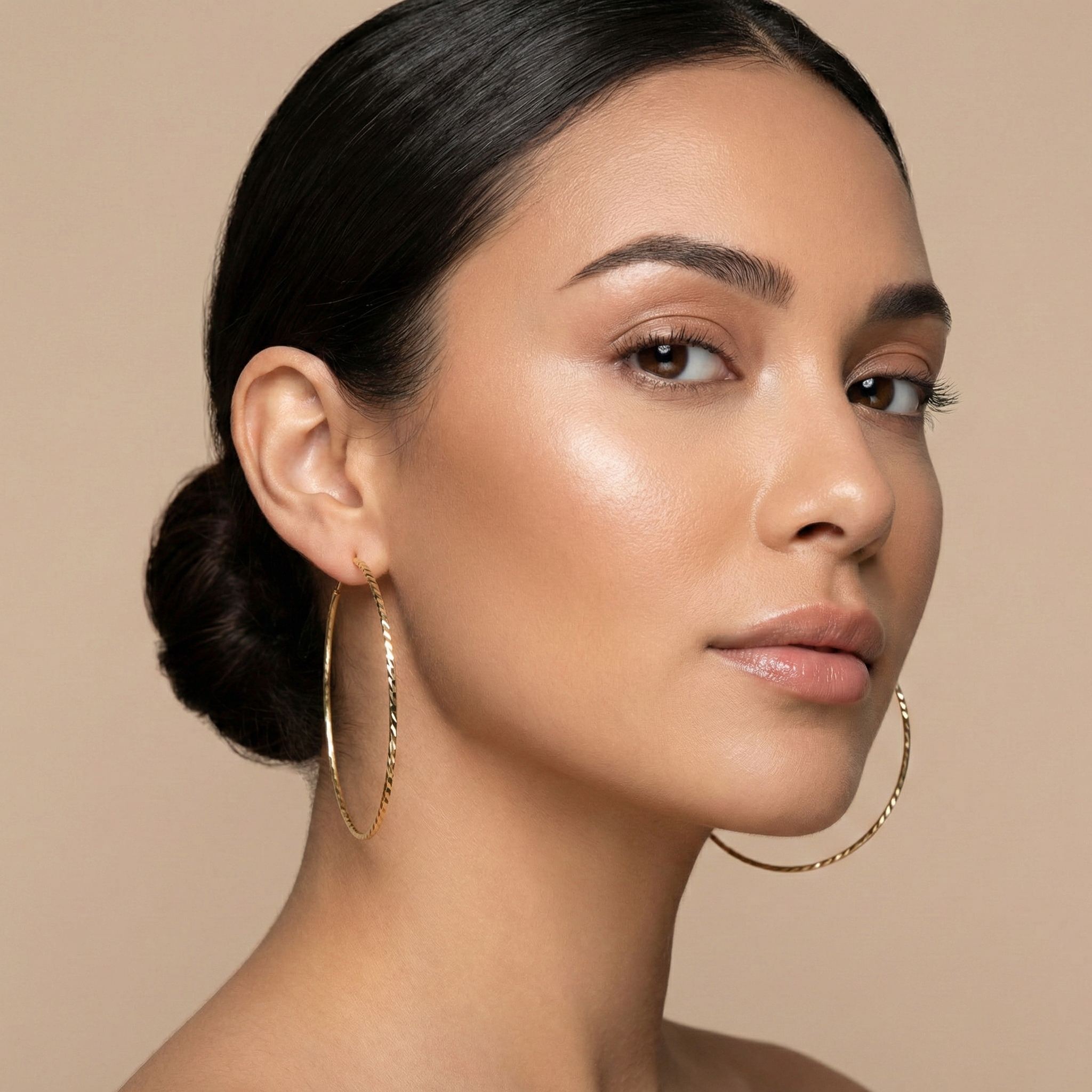 10K Yellow Gold Diamond Cut Hoop Earrings, Gift For Her, Luxury Jewelry Gift