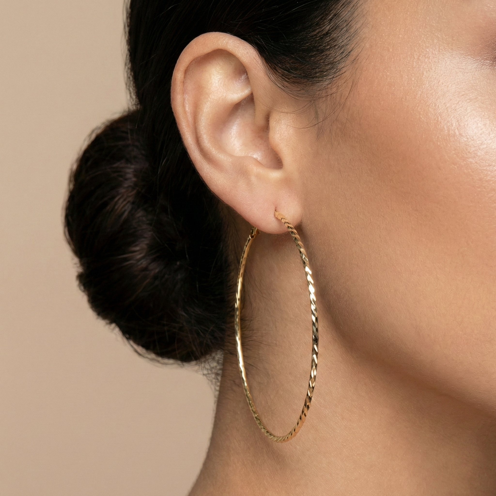 10K Yellow Gold Diamond Cut Hoop Earrings, Gift For Her, Luxury Jewelry Gift