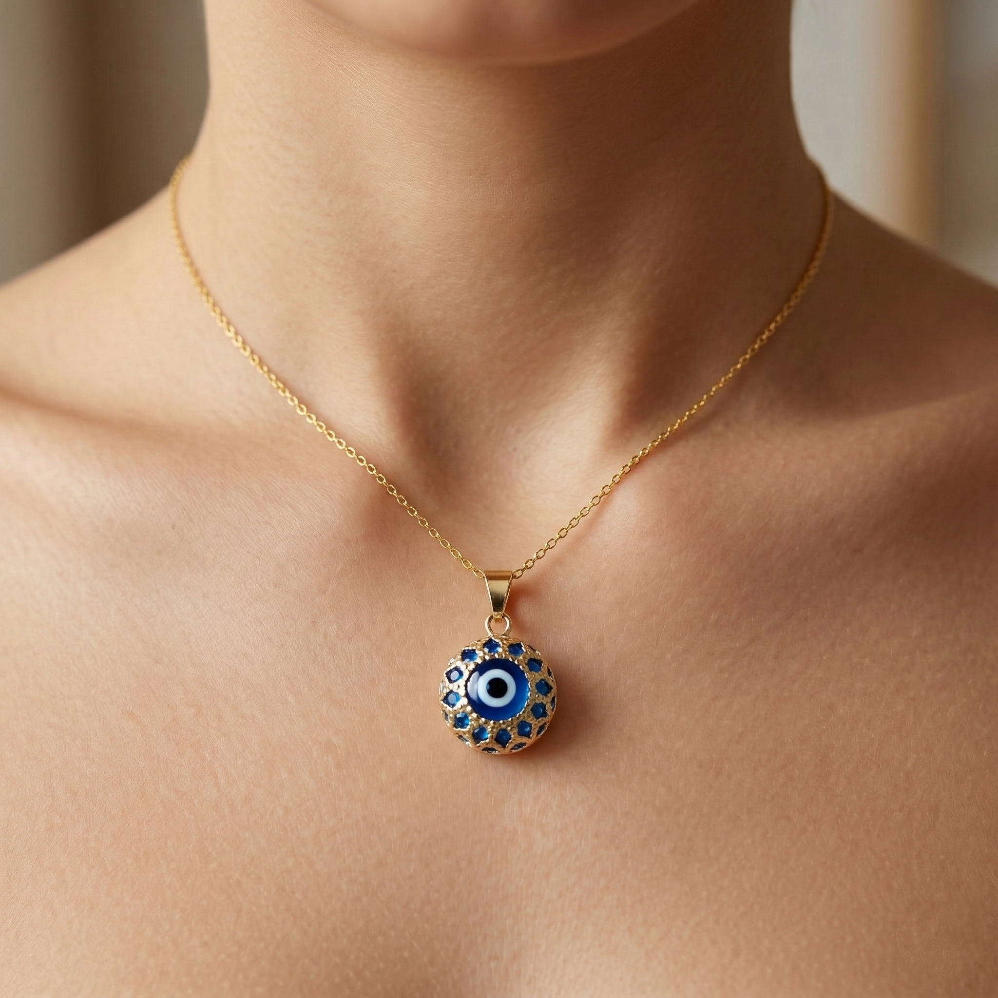 10K Gold Evil Eye Pendant Necklace | Good Luck Amulet, Meaningful Gift