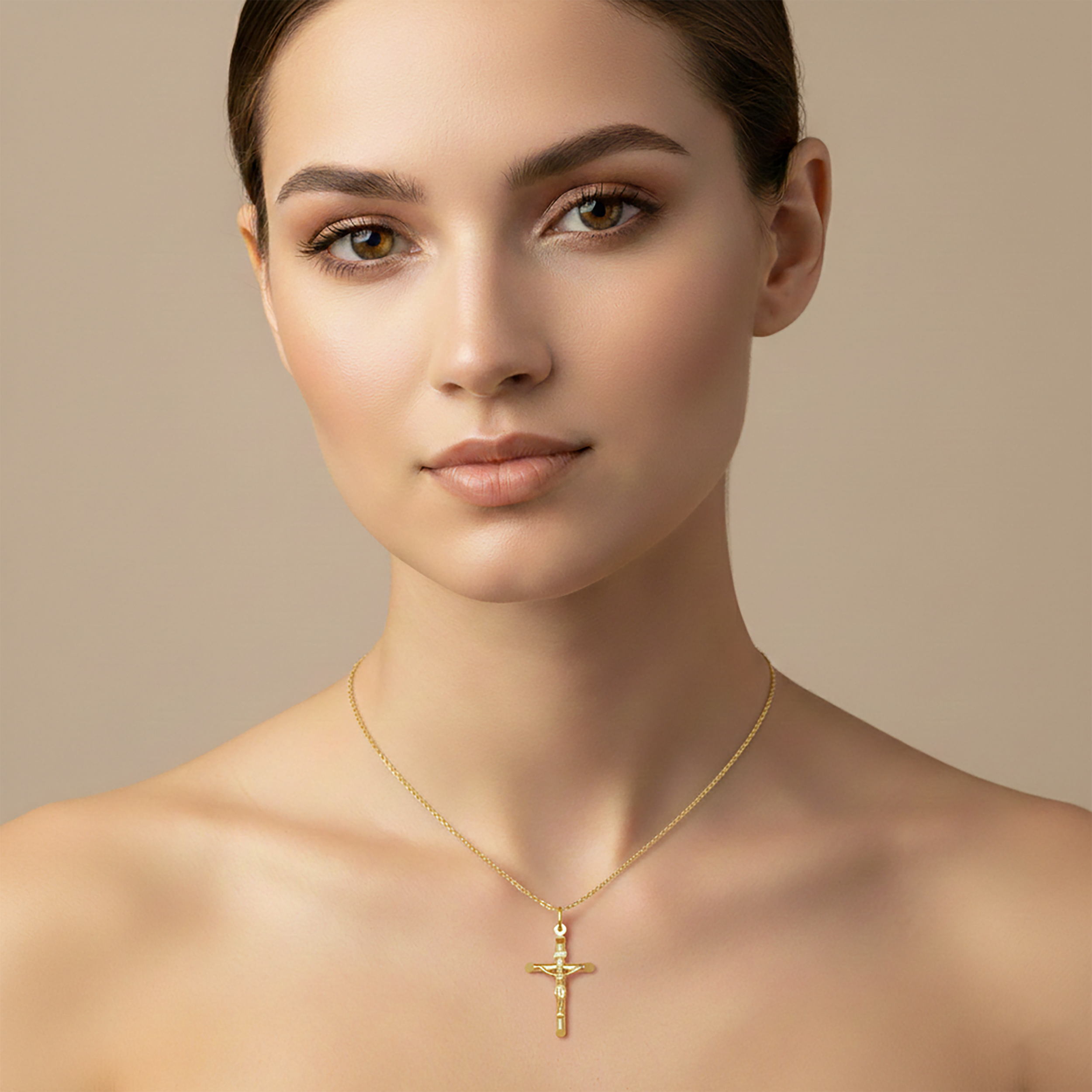 10K Yellow Gold Cross Pendant Necklace, Religious Gift