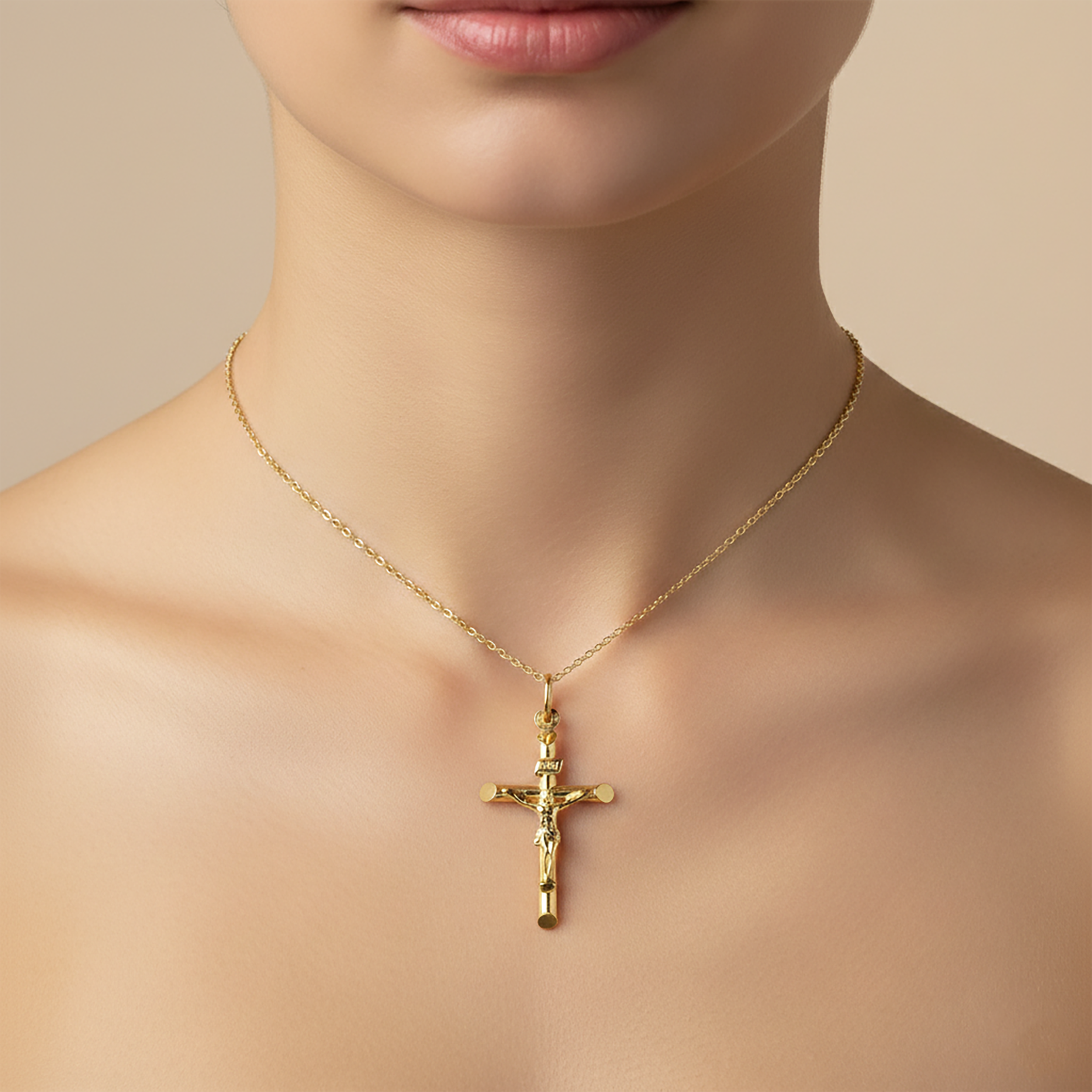 10K Yellow Gold Cross Pendant Necklace, Religious Gift
