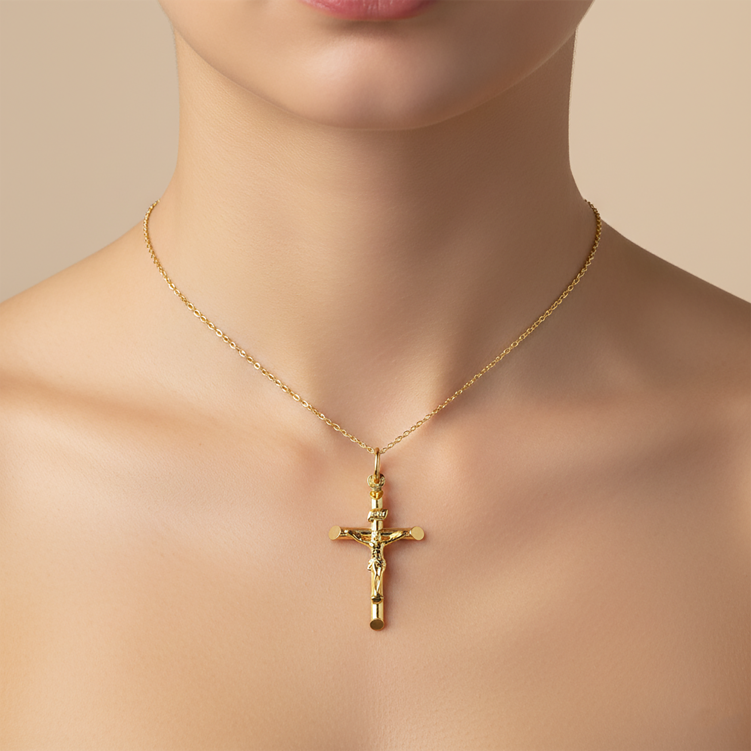 10K Yellow Gold Cross Pendant Necklace, Religious Gift