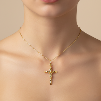 10K Yellow Gold Cross Pendant Necklace, Religious Gift