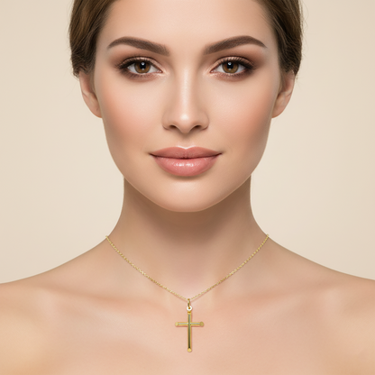 Dainty 10K Yellow Gold Cross Pendant Necklace, Meaningful Gift