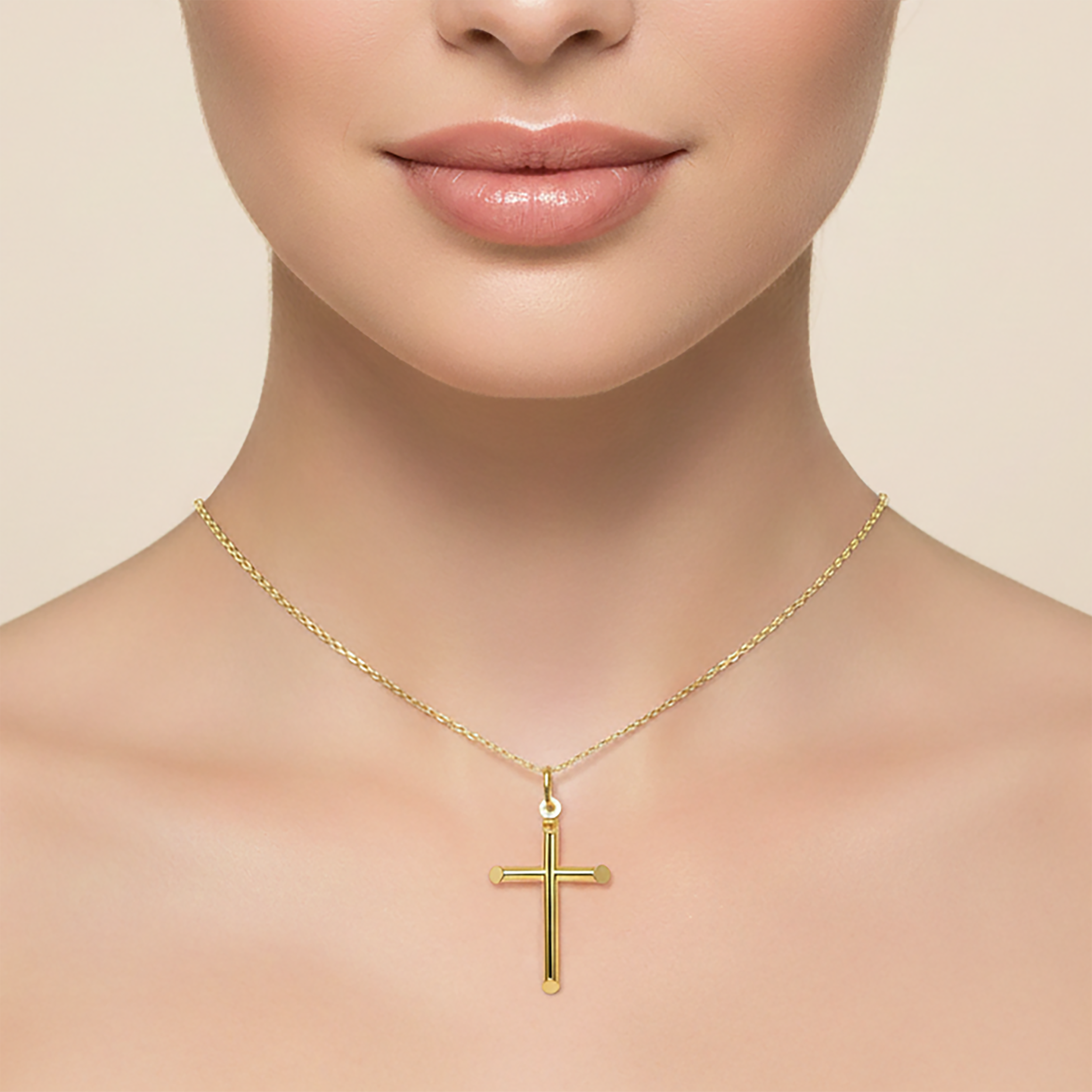 Dainty 10K Yellow Gold Cross Pendant Necklace, Meaningful Gift