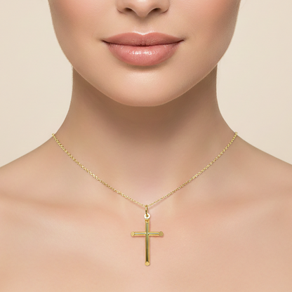 Dainty 10K Yellow Gold Cross Pendant Necklace, Meaningful Gift