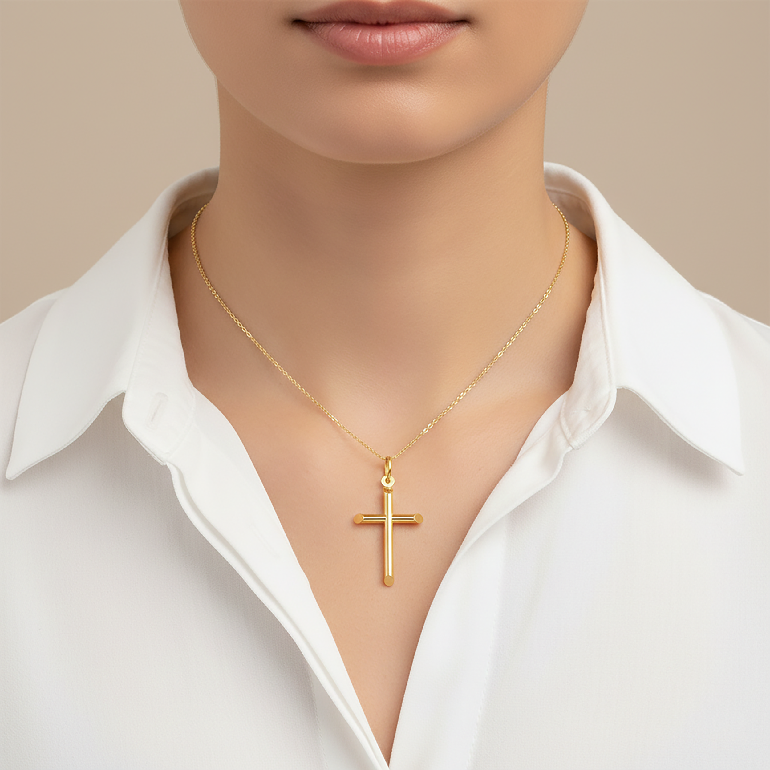 Dainty 10K Yellow Gold Cross Pendant Necklace, Meaningful Gift