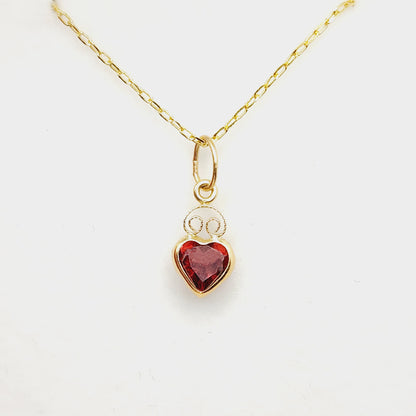 14K Yellow Gold Heart Pendant, Genuine Necklace, Birthstone Pendant, Solid Gold Heart Charm, Gemstone Gift for Her