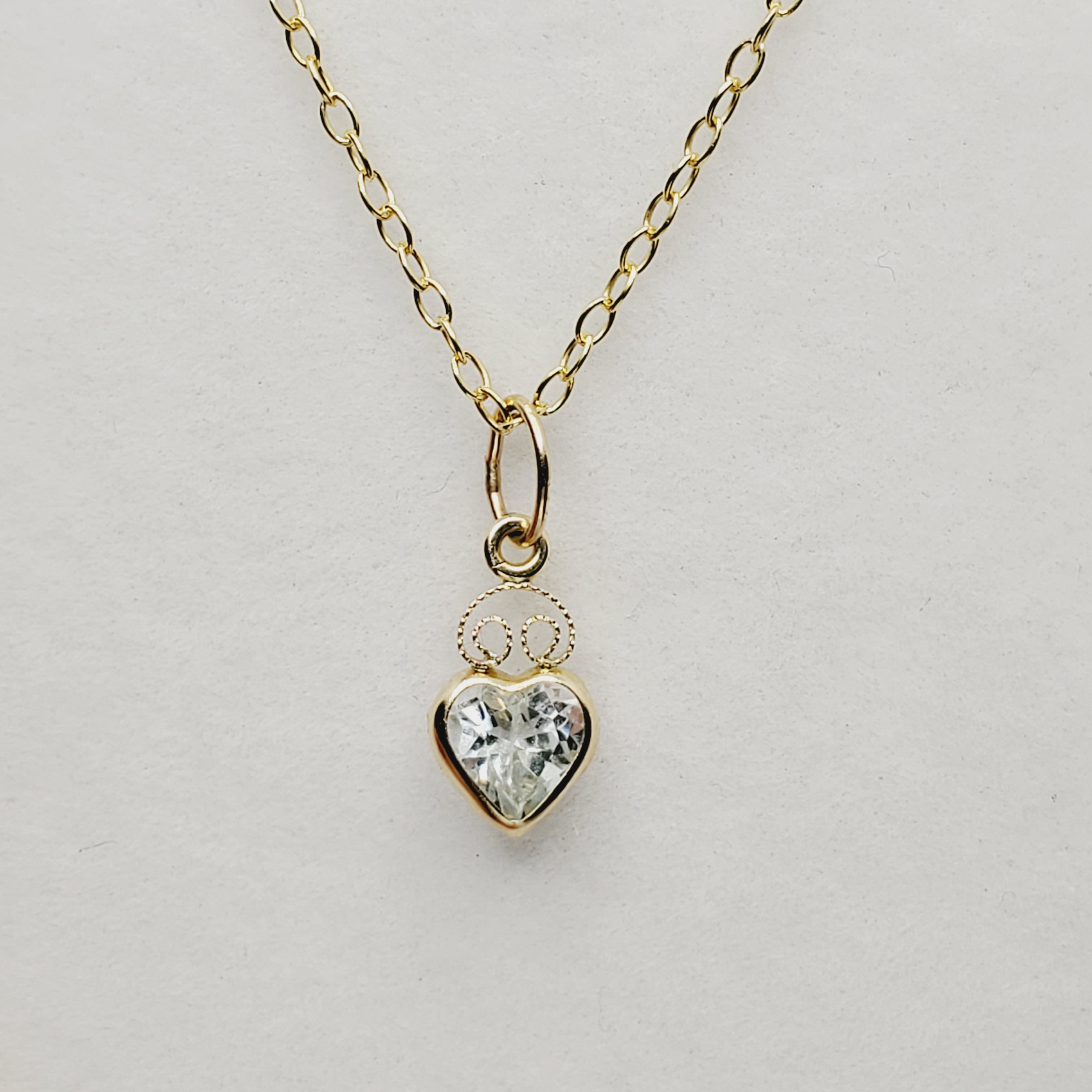 14K Yellow Gold Heart Pendant, Genuine Necklace, Birthstone Pendant, Solid Gold Heart Charm, Gemstone Gift for Her