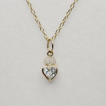 14K Yellow Gold Heart Pendant, Genuine Necklace, Birthstone Pendant, Solid Gold Heart Charm, Gemstone Gift for Her