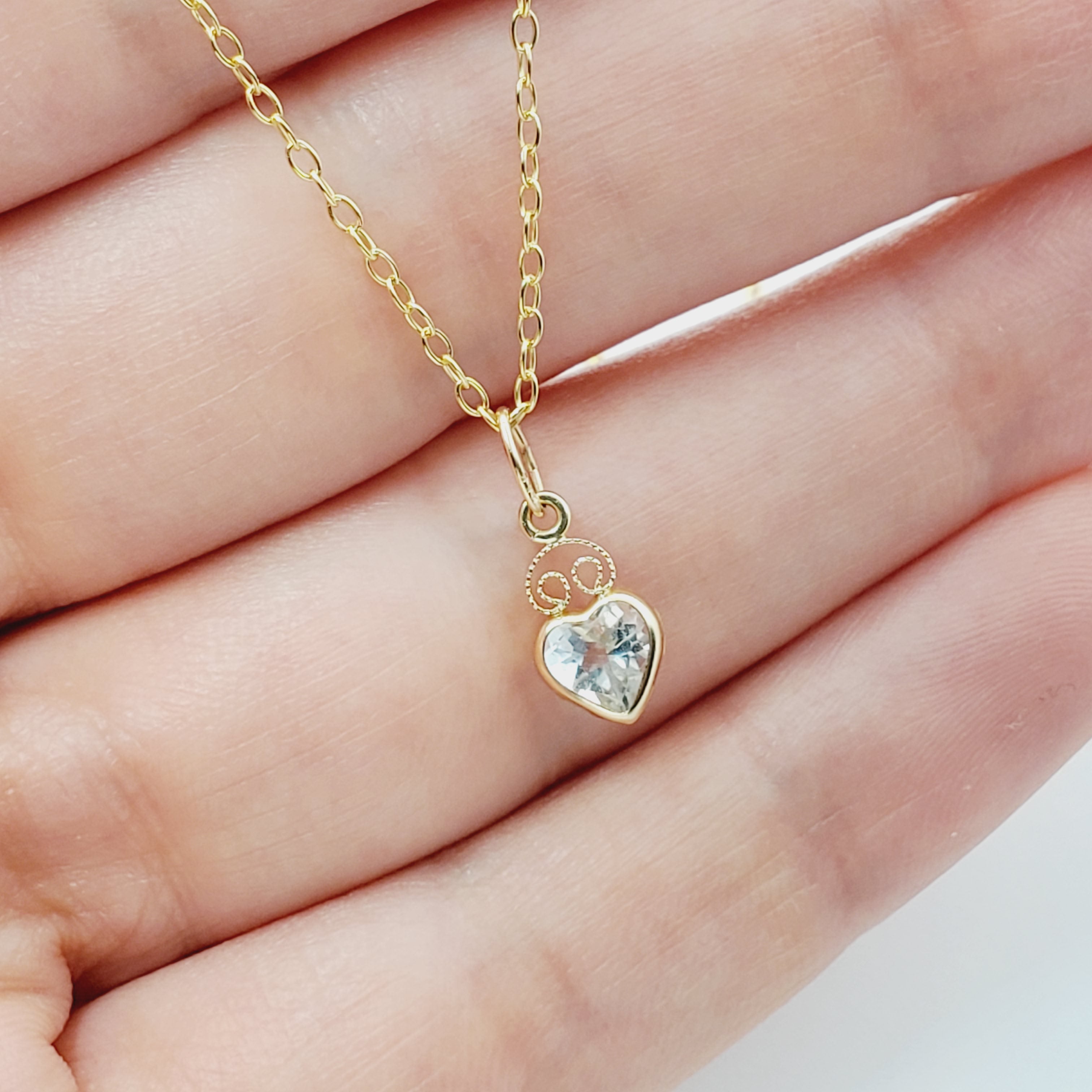 14K Yellow Gold Heart Pendant, Genuine Necklace, Birthstone Pendant, Solid Gold Heart Charm, Gemstone Gift for Her