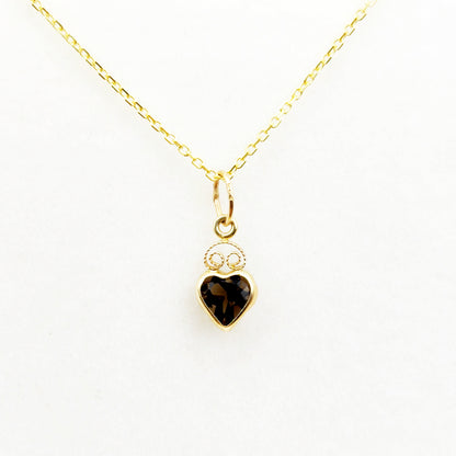 14K Yellow Gold Heart Pendant, Genuine Necklace, Birthstone Pendant, Solid Gold Heart Charm, Gemstone Gift for Her