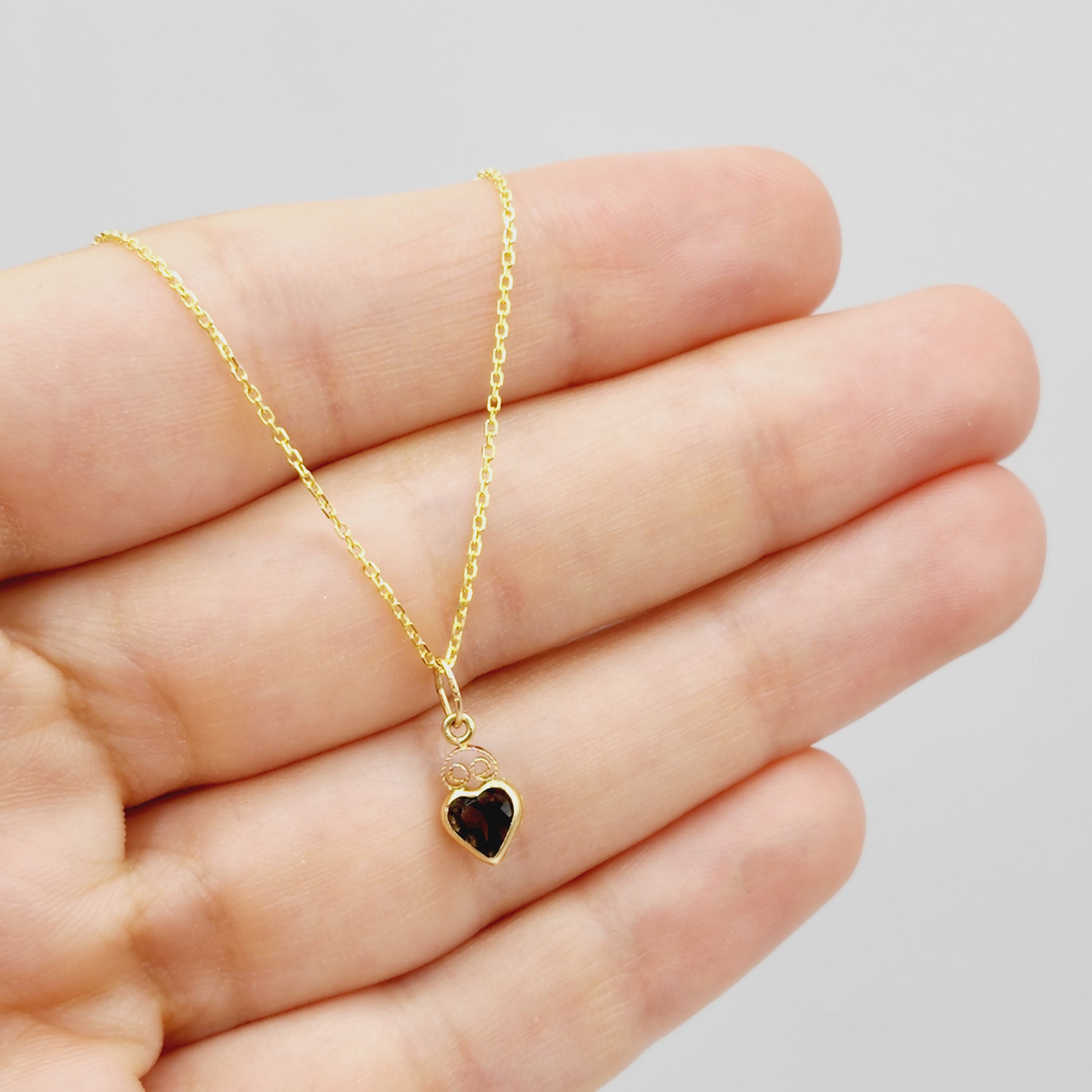 14K Yellow Gold Heart Pendant, Genuine Necklace, Birthstone Pendant, Solid Gold Heart Charm, Gemstone Gift for Her