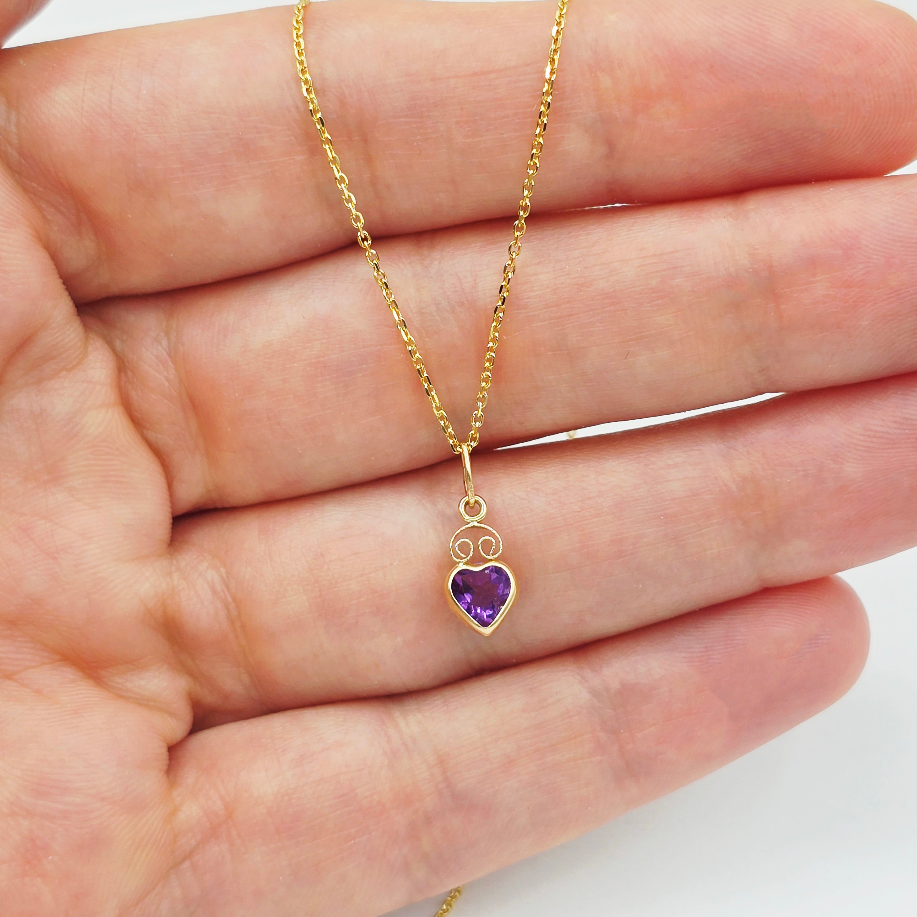 14K Gold Heart Gemstone 5mm Pendant, Citrine Amethyst Topaz
