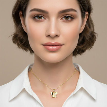 10K Yellow Gold Butterfly Pendant Necklace, Cubic Zirconia Accent