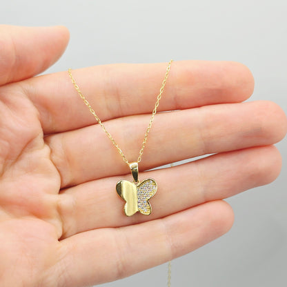 Gold Butterfly Pendant Necklace, 10K Yellow Gold Butterfly Necklace Pendant, Dainty Butterfly, Gif for Her, Birthday Gift, Christmas Gift