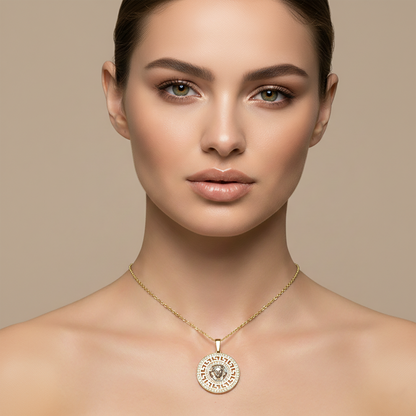 10K Yellow Gold Medusa Pendant Necklace, Cubic Zirconia