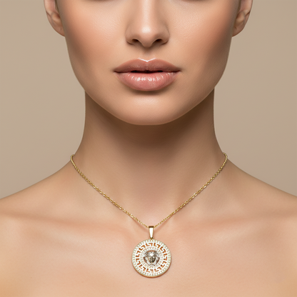 10K Yellow Gold Medusa Pendant Necklace, Cubic Zirconia