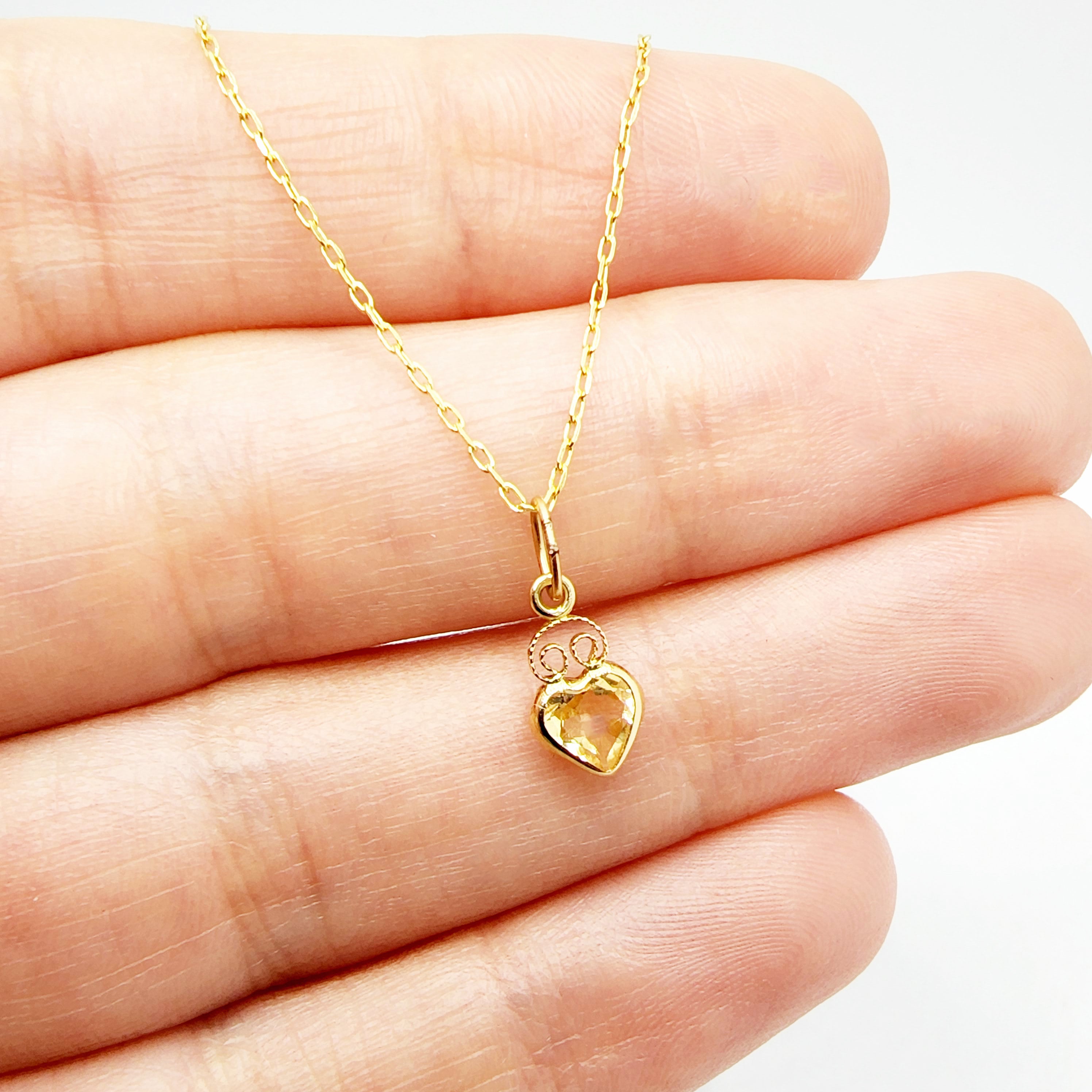 14K Yellow Gold Heart Pendant, Genuine Necklace, Birthstone Pendant, Solid Gold Heart Charm, Gemstone Gift for Her