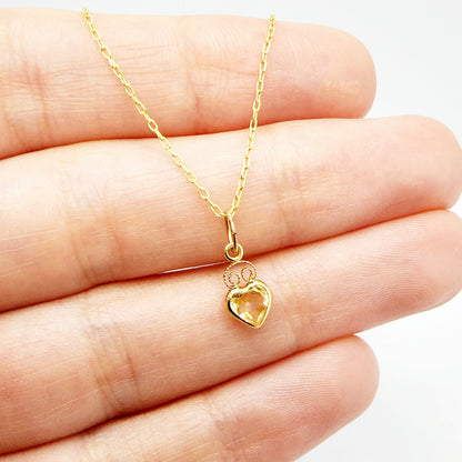 14K Yellow Gold Heart Pendant, Genuine Necklace, Birthstone Pendant, Solid Gold Heart Charm, Gemstone Gift for Her